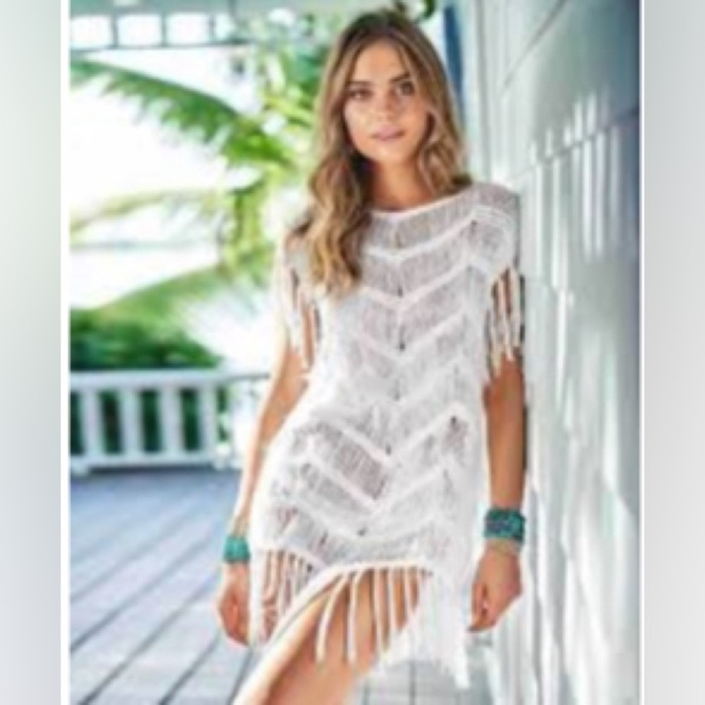 PILYQ WATERLILY FRINGE TUNIC COVER UP OFF WHITE XS/S NWT💎